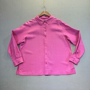 Pendleton Women's Pink 100% Linen Long Sleeve Button Up‎ Shirt Size Petite XL